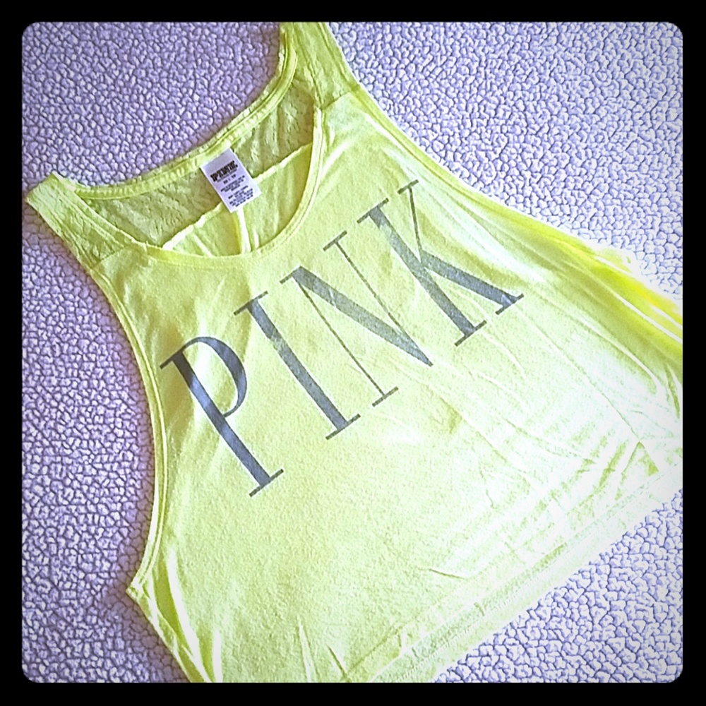 Neon yellow,  light cotton PINK tank, XS